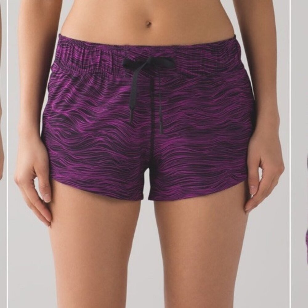 Lululemon Sz 8 Shorts Double Time Life Lines Purple Pink Black 3” Inseam Running